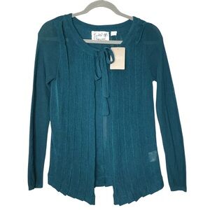 NWT NEW Anthropologie Field and Flower Tie Front Teal Blue Cardigan Sweater